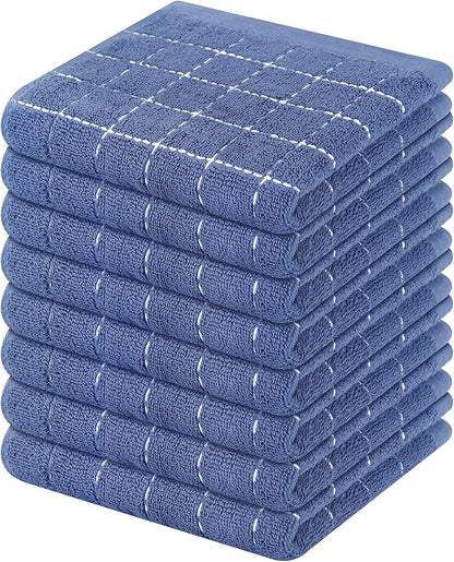 Mordimy 100% Cotton Terry Cloth Dish Cloths, Soft and Absorbent Checkered Dish Towels, Quick Drying Dish Rags for Washing Dishes, 8 Pack, 12 x 12 Inches, Navy Blue