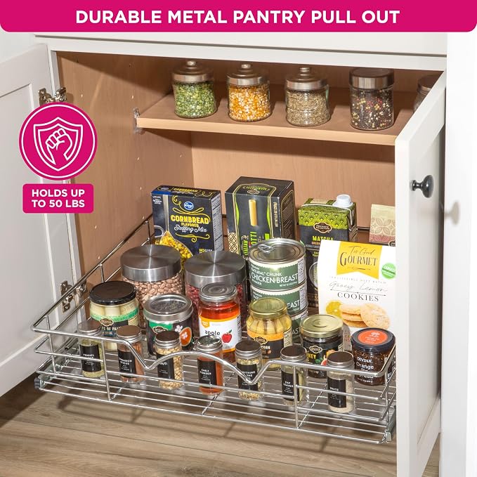 HOLDN’ STORAGE Pull Out Cabinet Organizer, Slide Out Drawer for Kitchen Cabinets & Pantry, Roll Out Shelf for Pots, Pans & Under Sink Storage, Heavy-Duty Full-Extension, 26"W x 21"D x 5"H