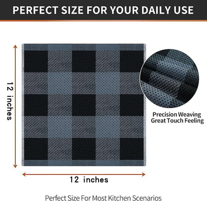 Homaxy 100% Cotton Waffle Weave Check Plaid Dish Cloths, 12 x 12 Inches, Super Soft and Absorbent Dish Towels Quick Drying Dish Rags, 6-Pack, Black & Grey