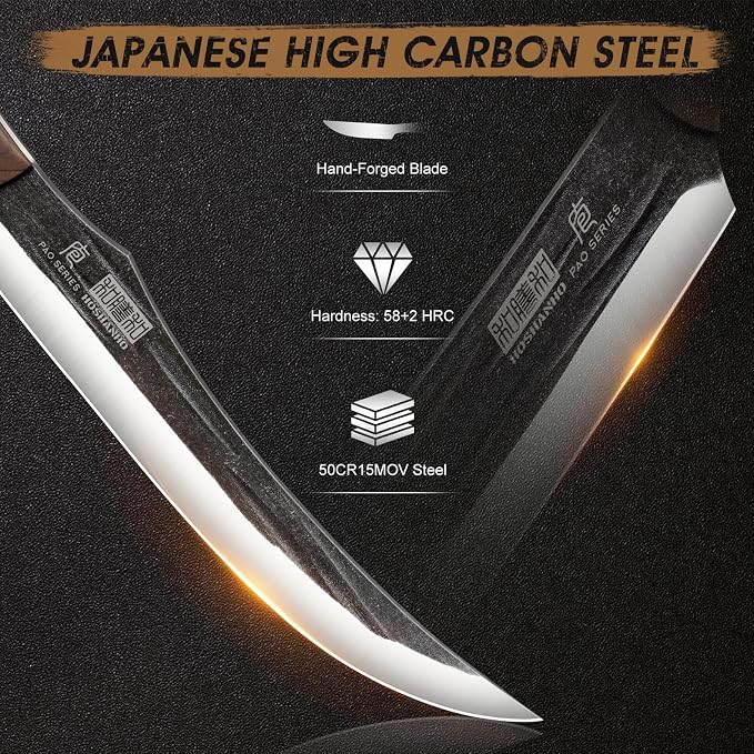 HOSHANHO Butcher Knife Set, 3-Piece Ultra Sharp Kitchen Knife Set, Hand Forged High Carbon Steel Meat Cleaver Knife & Slicing Knives & Boning Knives for Home & Camping & BBQ Gift with Men