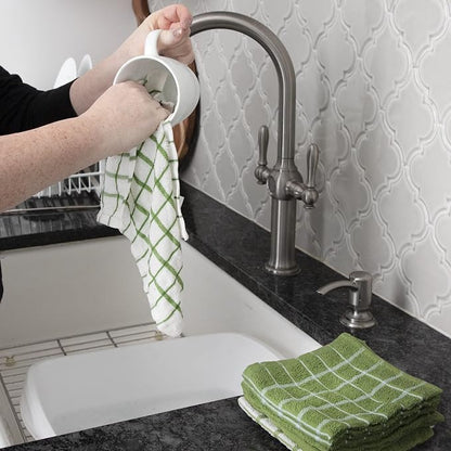 Ritz Premium 3-Pack Kitchen Towel & 6-Pack Dish Cloth Set - Highly Absorbent, Super Soft, Long-Lasting, 100% Cotton Terry Drying Cleaning Cloths, Cactus Green
