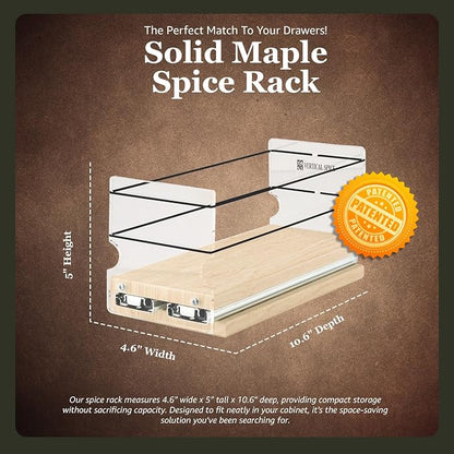 Vertical Spice Solid Maple Storage Rack Drawer - Sliding Spice Rack - Pantry Organizers and Storage - Kitchen Cabinet Organizer - Pull Out Shelf - Made in USA - 1 Drawer (4.6" W x 5.0" H x 10.6" D)
