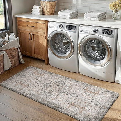 GENIMO Kitchen Mats for Floor 2PCs, Washable Anti Fatigue Mat for Cushioned, 20"x48"+20"x32", Waterproof Kitchen Rugs, Non Slip Comfort Standing Mat Rug for Home, Sink, Laundry, LightTaupeBrown