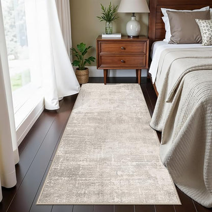 Washable 2x5 Kitchen Runner Rug: Abstract Water Resistant Sink Stove Entryway Rug Soft Living Room Bedroom Beside Carpet Thin Low Pile Non-Slip Hallway Bathroom Laundry Room Floor Mat(2X5,Beige/Cream)