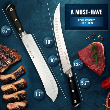 Cutluxe Butcher Knife Set – Cimeter Breaking & Bullnose Carving Knives for Meat Cutting – Professional Knife Set, Razor Sharp German Steel,Full Tang, Ergonomic, Butcher Knives for BBQ – Artisan Series