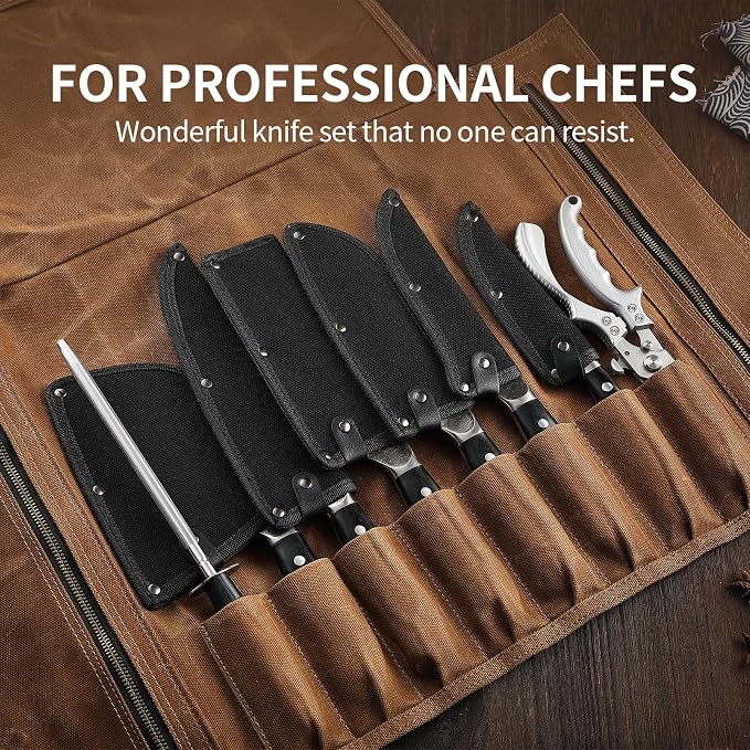 Chef Knife Set, Hand Forged Meat Boning Carving Cleaver Butcher Knife, High Carbon Steel Japan Nakiri Santoku Knife Set with Accessories for Kitchen, BBQ Camping Knives Set with Bag