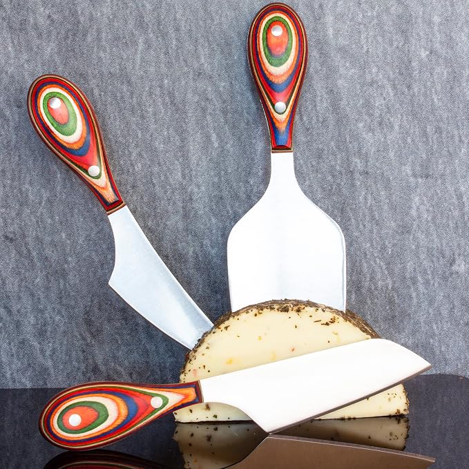 Totally Bamboo Baltique Marrakesh Collection 3-Piece Cheese Knife Set, Stainless Steel Cheese Knives with Colorful Wooden Handles for Charcuterie Boards