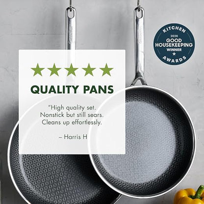 GreenPan Spectra 10" & 12" Frying Pan Skillet, Hybrid Tri-Ply Stainless Steel, PFAS-Free Ceramic Nonstick Textured Cooking Surface, Induction Cookware, Diswasher Safe, Oven & Broiler Temp to 850˚F