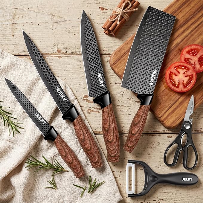 Knife Set, 6 Pieces Kitchen knife Set with Healthy Anti-Rust Coating, Stainless Steel Professional Chef Knife Sets with Elegant Box, Kitchen Knives with Scissors & Peeler for Cooking, Dishwasher Safe