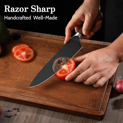 Kitchen Knife Set, 3 Pieces Japanese High Carbon Stainless Steel Chef Cooking Knife Set, Ultra Sharp Professional Chef Santoku Utility Knives (Black)
