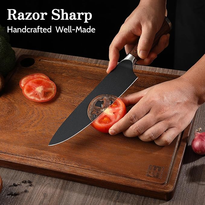 Kitchen Knife Set, 4 Pieces Japanese High Carbon Stainless Steel Chef Cooking Knife Set, Ultra Sharp Professional Chef Santoku Utility Knives (Black)
