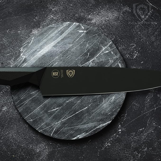 Dalstrong Chef Knife - 9.5 inch - Shadow Black Series - Black Titanium Nitride Coated - Razor Sharp Kitchen Knife - High Carbon 7CR17MOV-X Vacuum Treated Steel - Sheath - NSF Certified