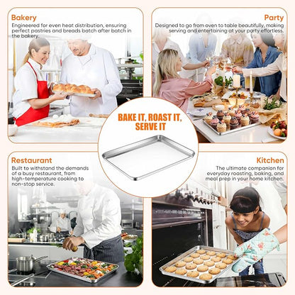 LIANYU 2 Pack Cookie Sheets for Baking, Stainless Steel Baking Tray Pan, 16x12 Inch Jelly Roll Pan for Oven, Healthy Metal Tray for Home Bakery Hotel Restaurant, Heavy Duty & Dishwasher Safe