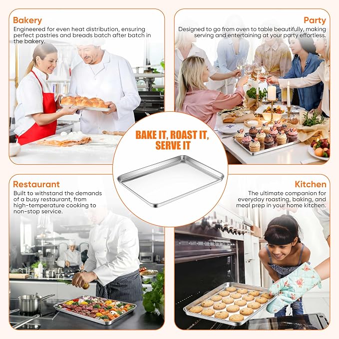 LIANYU 3 Pack Stainless Steel Baking Sheets, Cookie Sheet Pan for Baking & Roasting, 16/12.4/9.2 In, Toaster Oven Pan Cookie Baking Tray, Non Toxic & Heavy Duty & Easy Clean, Dishwasher Safe