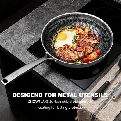 Non Stick Frying Pans Stainless Steel, 12 Inch with Lid, Induction Pan Compatible, Dishwasher Oven Safe, PFOA Free Cooking Pan for Home Chefs Everyday Cooking