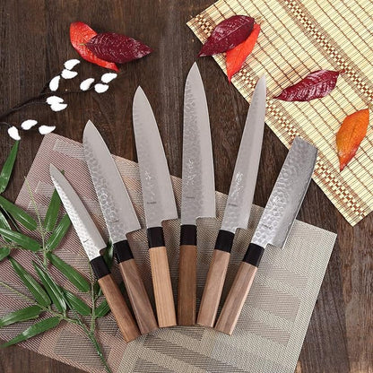 Japanese Petty Knife Hammered Damascus VG-10 46 Layer Octagonal Walnut Handle, 6-inch (150mm)
