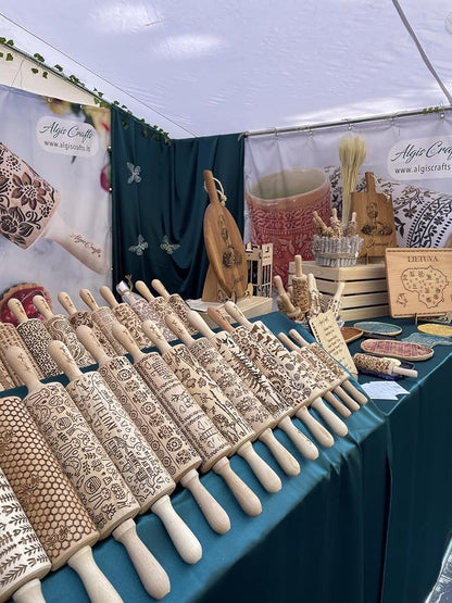 MOSS ROSE Embossed Rolling Pin for Ceramic. Clay Roller and Ceramic Stamp for Embossing Pottery. Baking Gifts for Women by Algis Crafts for Embossed Cookies