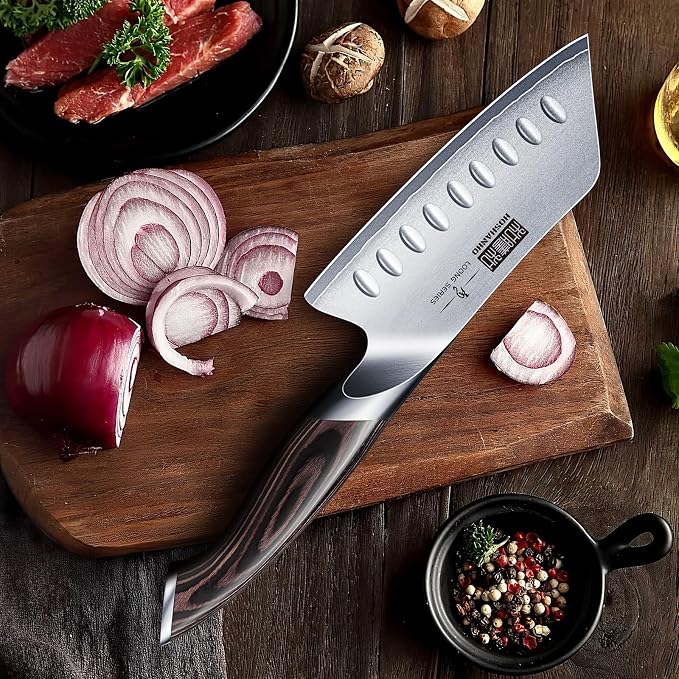 HOSHANHO 5 Inch Japanese Chef Knife, Ultra Sharp High Carbon Stainless Steel Kitchen Knife, Professional Santoku Knives with Ergonomic Pakkawood Handle