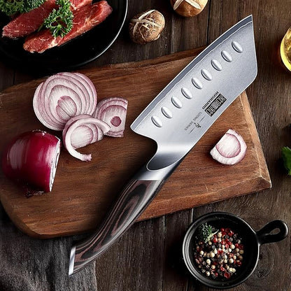 HOSHANHO 5 Inch Japanese Chef Knife, Ultra Sharp High Carbon Stainless Steel Kitchen Knife, Professional Santoku Knives with Ergonomic Pakkawood Handle