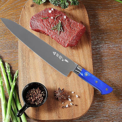 Chef Knife 9.5 inches, Professional Sushi Knife with Blue Ergonomic Handle, Sharp Japanese Gyuto