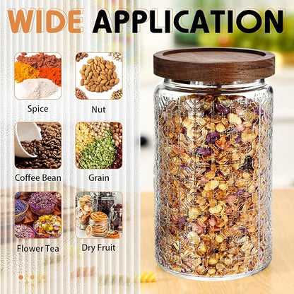 Domensi 6 Pcs Vintage Glass Jars 34 oz Glass Storage Jars with Lids Window Pattern Airtight Storage Containers for Kitchen Counter Pantry Coffee Bean Grains Tea Sugar Flour Candy Oats