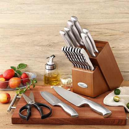 Marco Almond MA22 Knife Sets, 19 Pieces Stainless Steel Hollow Handle Kitchen Knives Block Set