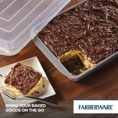 Farberware GOLDEN BAKE Bakeware Nonstick Rectangular Cake Pan with Lid, Kitchen Supplies, 9-Inch x 13-Inch, Gray