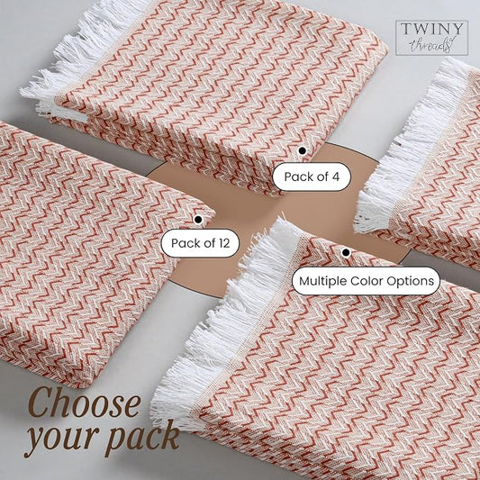TWINY threads Kitchen Dish Towel Chevron Weave, Premium Large 100% Cotton Kitchen Linen Set, Dish Rags and Wash Rags, Absorbent Quick Drying, Washable Reusable, Pack of 12, 16 x 26 Inch, Rust