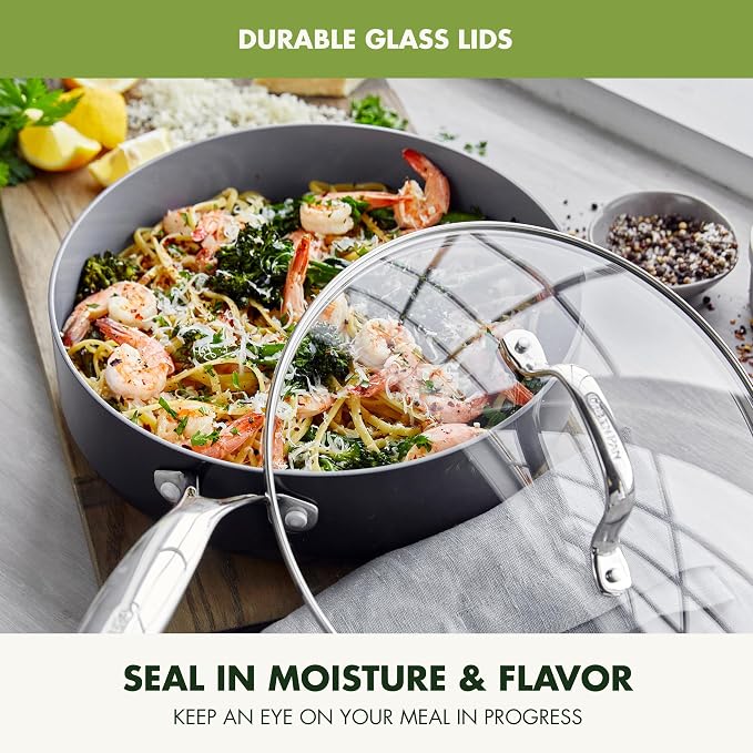 GreenPan Valencia Pro Ceramic Nonstick 22 Piece Cookware Set, Hard Anodized PFAS-Free Pots & Pans, Induction Ready, Compatible on All Cooktops, Dishwasher Safe, Oven Safe to 600F, Gray