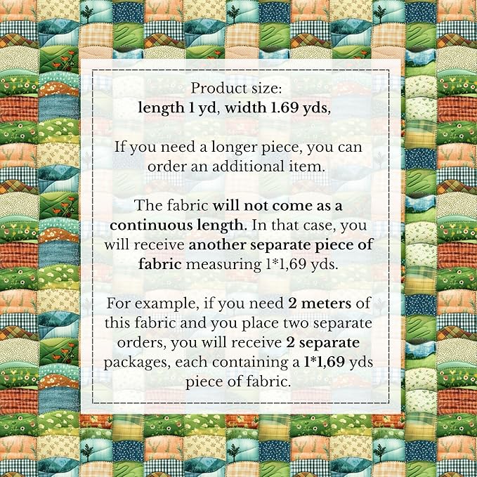100% Cotton Fabric by the Yard – Turkish Quality Quilting & Sewing Fabric, 1 Yard x 1.69 Yards Wide, Patchwork Cotton for Crafts