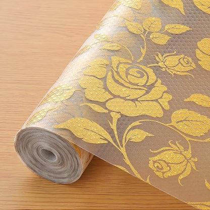 INNOLITES Shelf Liner for Cabinets, Non-Adhesive for Kitchen Drawer Liner, Waterproof Shelf Paper with Floral Pattern, Durable Easy to Clean (Golden Rose, 17.5" x 360")