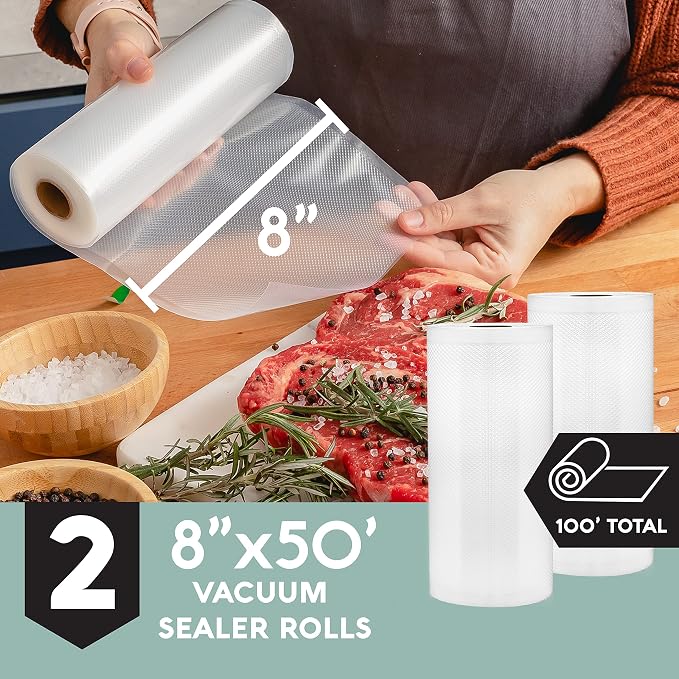 Avid Armor Vacuum Seal Rolls, Vac Seal Bags for Food Storage, Meal Saver Freezer Vacuum Sealer Bags, Sous Vide Bags Vacuum Sealer, Non-BPA Vacuum Sealer Bags, 8 inches by 50 feet, Pack of 2