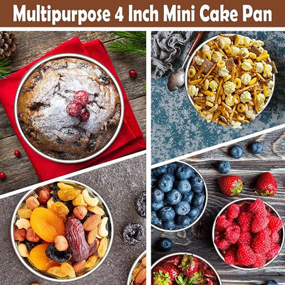 P&P CHEF Cake Pans Sets for Baking, 4" + 4" + 6" + 6" 4 Piece Stainless Steel Round Cake Pans Tin, Oven/Pot/Dishwasher Safe, Combination of Different Sizes, Leak-proof & Easy Clean
