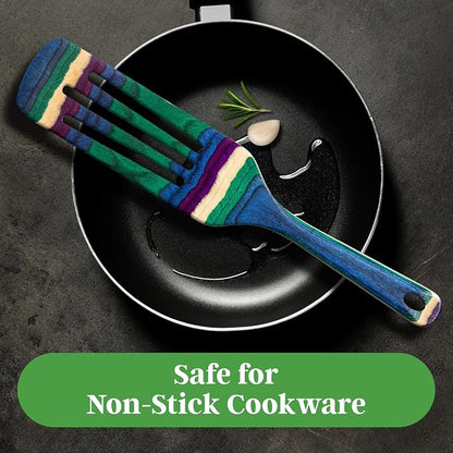 Baltique Mumbai Collection 13" Wooden Spurtle Spatula – Colorful Birch Wood Cooking Utensil, Nonstick Safe, Versatile Stirring & Serving Tool