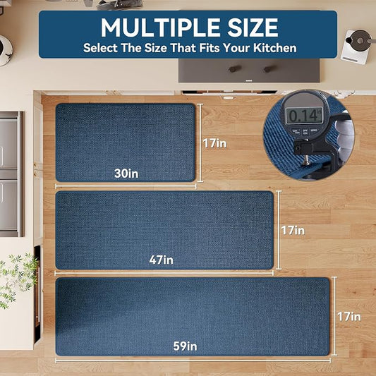 YDKGL Kitchen Mats for Floor, Super Absorbent Kitchen Rugs Non Slip Washable, Soft Imitation Linen Braided Kitchen Runner Rug, Standing Mat Kitchens Sink Mat, Easy to Clean, Blue 17x95