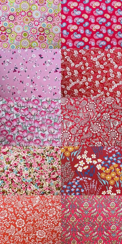 HANPATQUI 50PCS 5 x 5 inch 100% Cotton Fat Quarters Fabric for Sewing and Quilting Bundles Precut Fabric Square for DIY Craft Patchwork-Red Printed