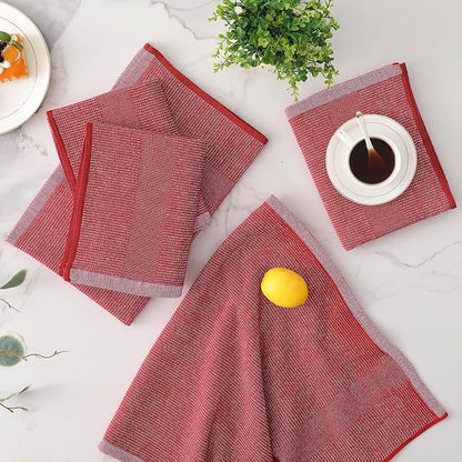 Mordimy Premium Kitchen Towels 8 Pack (18 x 28 Inches, Red), Large Cotton Kitchen Hand Towel, Flat & Terry Dish Towels for Drying Dishes, Super Absorbent Tea Dishtowels Set with Hanging Loop
