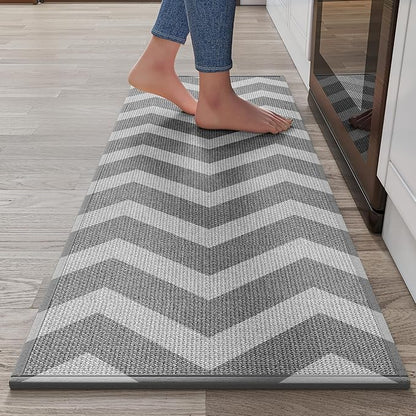YDKGL Kitchen Rugs Non Slip Washable Kitchen Mats for Floor, Super Absorbent Oil and Water Linen-Look Woven Runner Rug, Kitchen Sink Mat Standing Mat, Gray 17"x47"