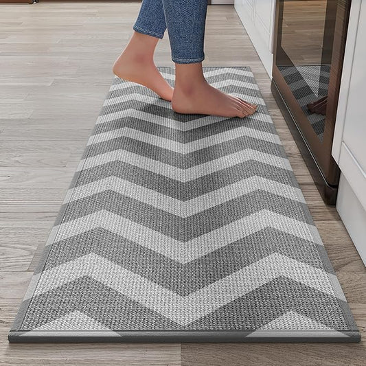 YDKGL Kitchen Rugs Non Slip Washable Kitchen Mats for Floor, Super Absorbent Oil and Water Linen-Look Woven Runner Rug, Kitchen Sink Mat Standing Mat, Gray 17"x47"