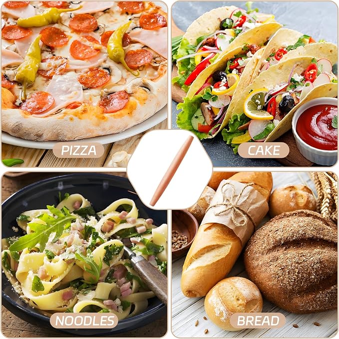 French Rolling Pin for Baking - AMPSEVEN Wooden Rolling Pin Dough Roller for Baking Pizza Pasta Dumpling Thin Pasta Piecrust 30CM 11.8inch