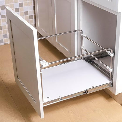 Pull Out Trash Can Rack Under Cabinet Adjustable 1-3 Bin Holder with Heavy-Duty Soft-Close Slides, Sturdy Wooden Base Support, Door Mounting for Kitchen, Living Room (Small)