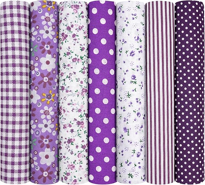 Ainiv 7pcs 19.68"x19.68" 100% Cotton Quilting Fabric, Fabric Bundles Squares, Floral Precut Fat Squares Patchwork for Quilting, Sewing, DIY Crafts, Mask, Purple
