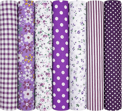 Ainiv 7pcs 19.68"x19.68" 100% Cotton Quilting Fabric, Fabric Bundles Squares, Floral Precut Fat Squares Patchwork for Quilting, Sewing, DIY Crafts, Mask, Purple