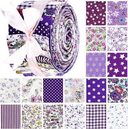 Kingdder Jelly Fabric Quilting Strips, Patchwork Roll 2.55 Inch Roll up Cotton Patchwork Jelly Fabric Craft for Quilters and Sewing DIY Crafts(Purple Flower)