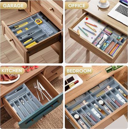 Silverware Organizer, 12.5 Inch Utensil Organizer Kitchen Drawer Organizer Bamboo Silverware Holder Cutlery Tray Organizer in Drawer Flatware Organizer Tray(7 slots, Gray