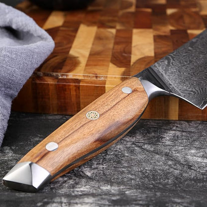 XITUO Damascus Steel Kiritsuke Knife 8-Inch, Japanese Chef Knife VG-10 67 Layers Steel Kitchen Knife, Ultra Sharp Razor Edge for Meat Vegetable Chopping, Olive Wood Handle Gift for Chefs