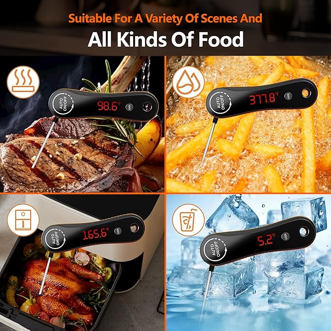 Digital Meat Thermometer for Food Cooking, Paysean 0.5s Instant Read ±0.5℉ with Auto-Rotating Backlit Display, IP67 Waterproof for Kithchen, Grilling, BBQ, Liquid, Gift for him