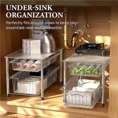 Simple Houseware Stackable 2 Tier Sliding Basket Organizer Drawer, Chrome