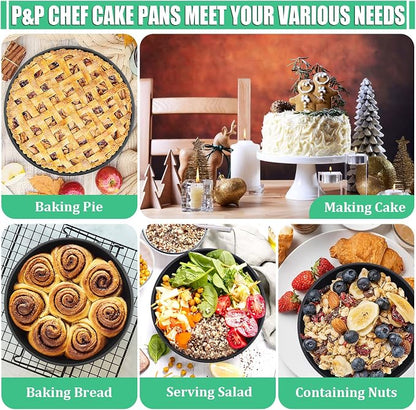 P&P CHEF 6 Inch Cake Pan, Nonstick Round Baking Layer Cake Pans Tins Set for Birthday Wedding, 2.94-Inch Deep Side & One-piece Design, Stainless Steel Core & Easy Clean, Black 3Pcs