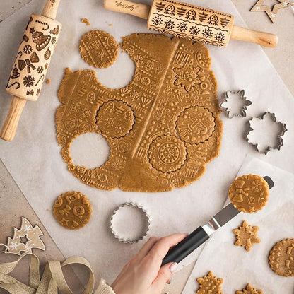 CHRISTMAS FUN 3 Kid Rolling Pin Set. Wooden Laser Cut Embossing Cut Mini Rolling Pins for Embossed Cookies. Gift for Kid, Friend, Christmas by Algis Crafts